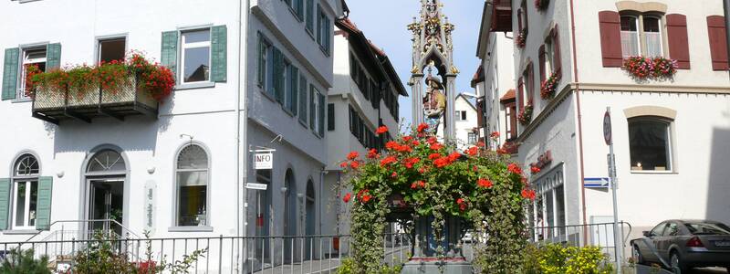 Aufnahme des Schwedenbrunnens in der Altstadt der Stadt Riedlingen
